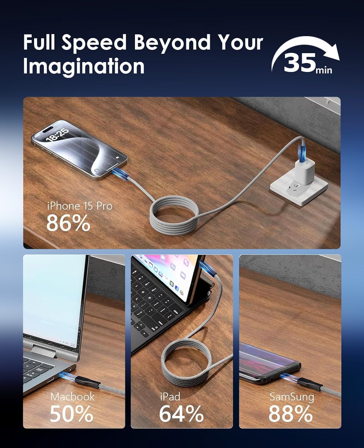 Magnetic USB C to USB C Fast Charging Cable 3.3ft/1m